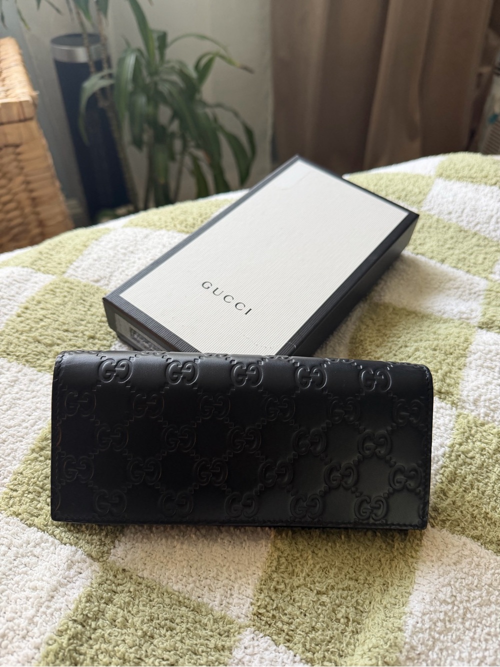 Gucci Black Embossed GG Continental Wallet